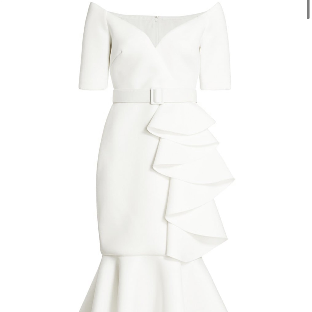Nwt Badgley Mischka Belted Scuba Dress With Ruffle